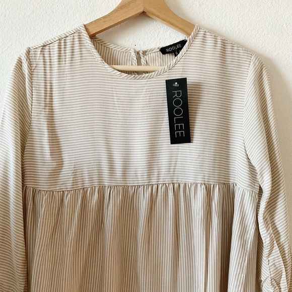 ROOLEE Women's babydoll Beige Striped Blouse - Picture 2 of 3